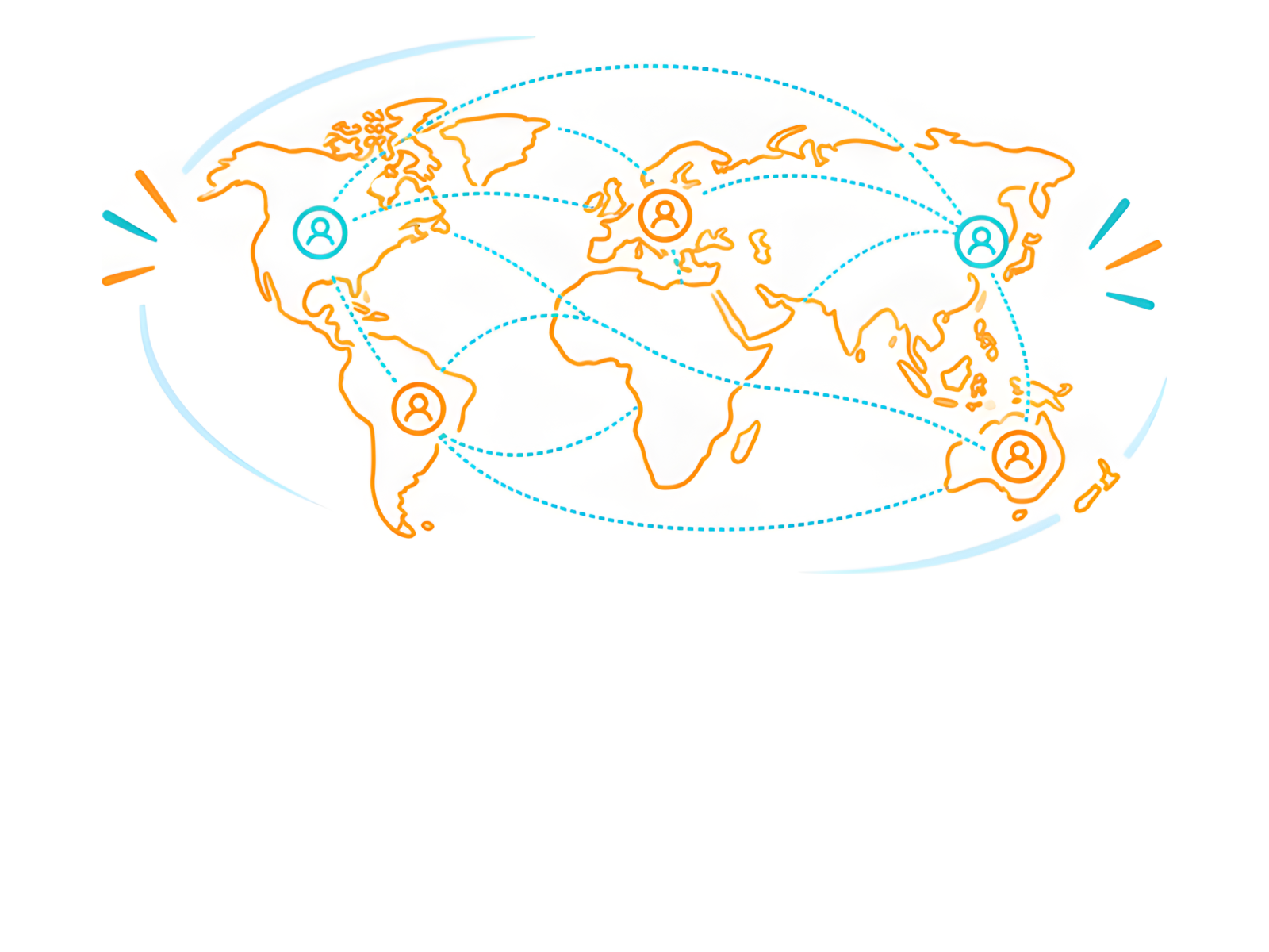 Stylised world map showing member organizations connected across continents