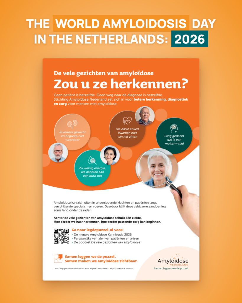 Poster of the campaign “De vele gezichten van amyloïdose” by Amyloïdose Nederland