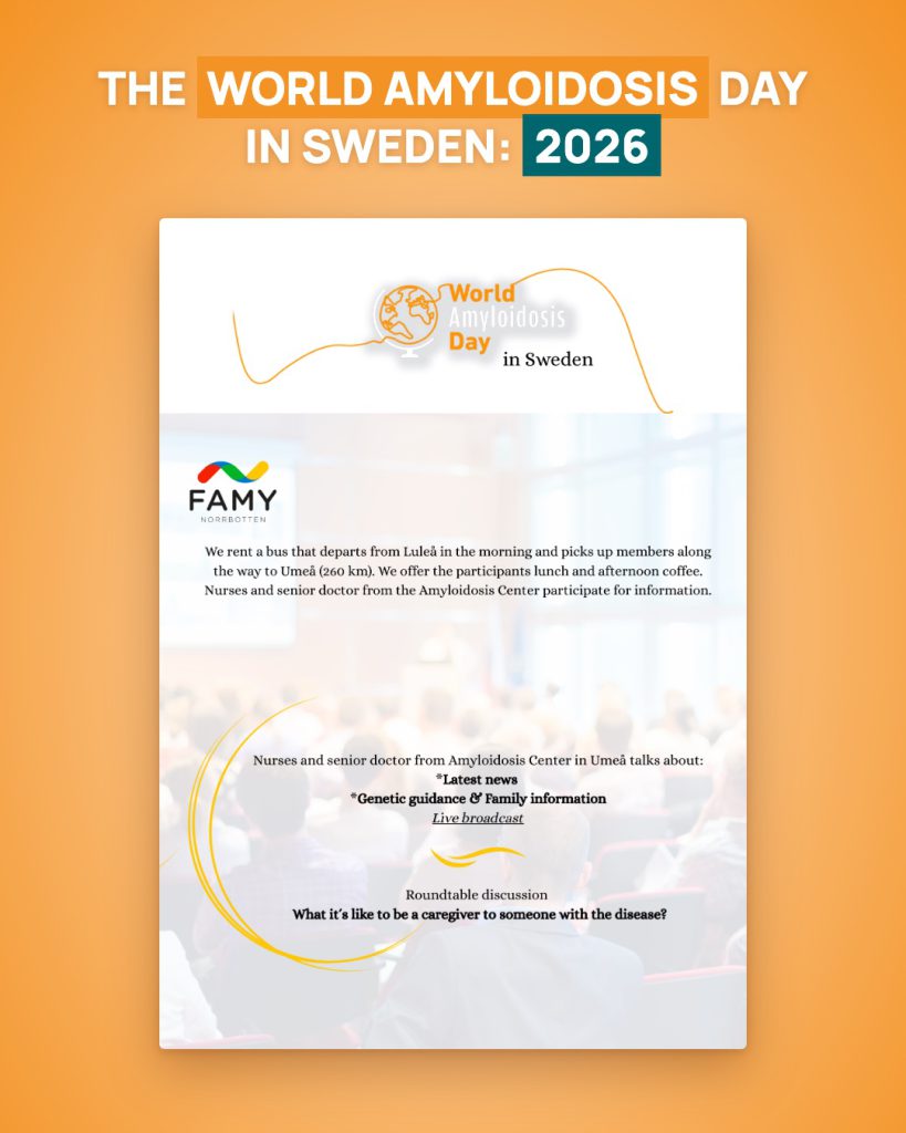 Poster of the World Amyloidosis Day 2026 in Sweden, organised by FAMY Norrbotten